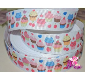 Лента репсовая 25 мм с рисунком "Пироженки" - 1м