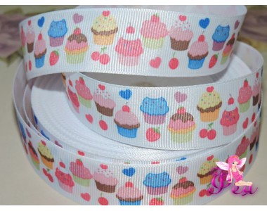 Лента репсовая 25 мм с рисунком "Пироженки" - 1м