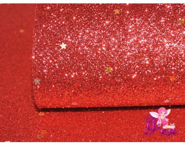 Лист кожзама "Глиттер-звездочки"  цв. красный № 1