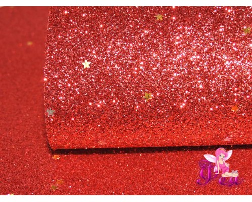 Лист кожзама "Глиттер-звездочки"  цв. красный № 1