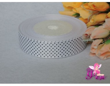 Репсовая лента 25 мм белого цвета с рисунком "Мелкий черный горох" D 410/70 25 мм