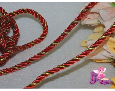 Шнур крученный, 5 мм, цв.красный с золотым