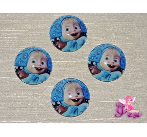 Кабошон стеклянный с рисунком 25 мм "Маша-снегурочка" - 1шт