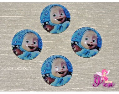 Кабошон стеклянный с рисунком 25 мм "Маша-снегурочка" - 1шт
