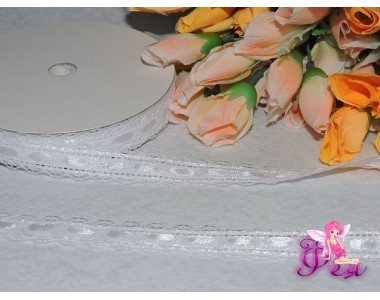 Кружево капрон c атласной лентой 15мм, цв. белый