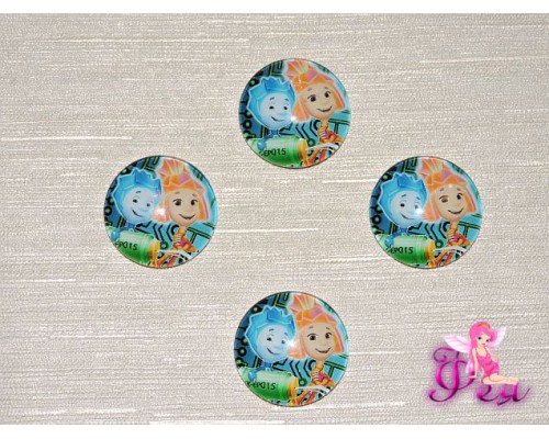 Кабошон стеклянный с рисунком 25 мм "Фиксики" - 1шт