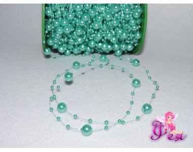 Бусы на леске  3-8мм, бирюзового цвета