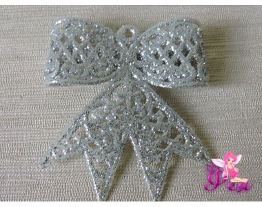 Новогодние украшения  с блестками 5,5*4 см "Бантики",  серебро