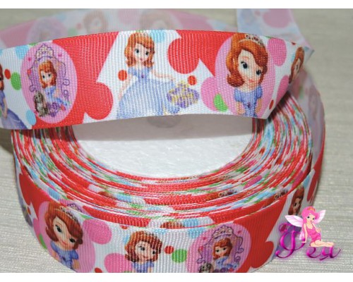 Репсовая лента 25 мм с рисунком  "Принцесса София" (1 м)