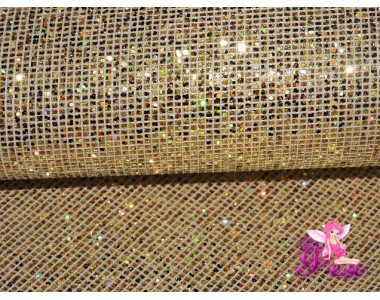 Искусственная кожа "Сетка-блестки" 0.6 мм, цв.  золото 8010-2 Кожзам декоративный