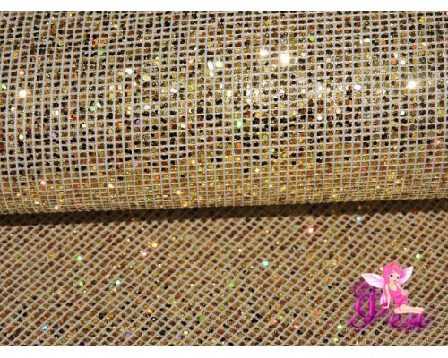 Искусственная кожа "Сетка-блестки" 0.6 мм, цв.  золото