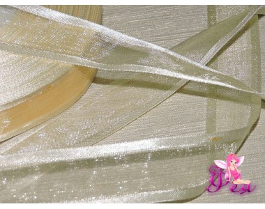 Органза с атласом 25мм,  желтого цвета - 1м