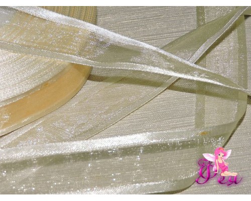 Органза с атласом 25мм,  желтого цвета - 1м