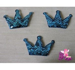 Патч 3D с двухсторон. пайетками "Корона" 6*4 см, голубой (1 шт)