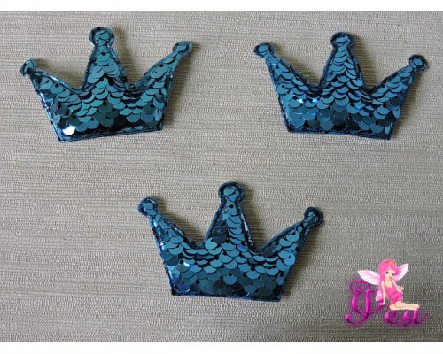 Патч 3D с двухсторон. пайетками "Корона" 6*4 см, голубой (1 шт)