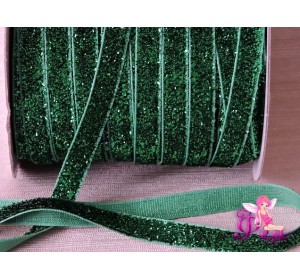 Бархатная лента 1см  с люрексом, цв. зеленый