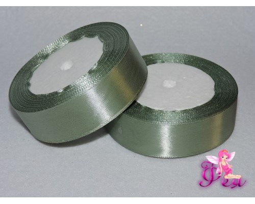 Атласная лента 25 мм, цв.  зелено-серый
