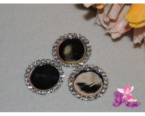 основы-рамки металл, цв. серебро, стразовая окантовка ( внутр. 25 мм)