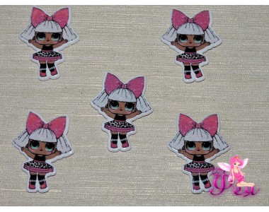 Кабошон-вырубка   38*24 мм, Лол с розовым бантом и белые волосы  (пластик)  - 1шт