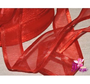 Органза с атласом 25мм,  красного цвета.