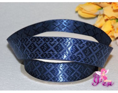 Декоративная лента 25мм  синего цвета с вышивкой
