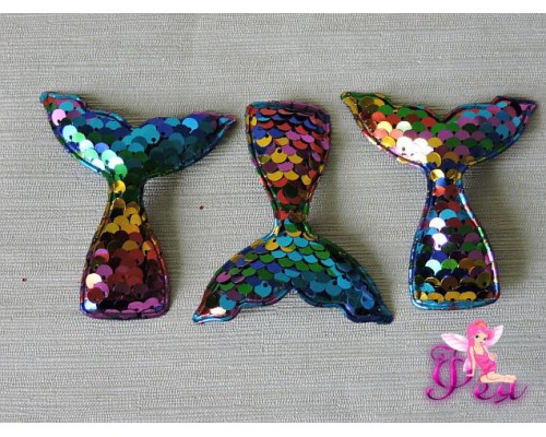 Патч 3D с двухсторон. пайетками "Хвост русалки" 6*5 см, разноцветный (1 шт)