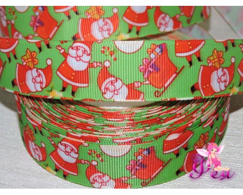 Репсовая лента 25 мм с рисунком  "Санта" (1 м)