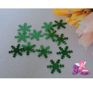 Пайетки "Снежинки" 25 мм, зеленные  (уп 30шт)