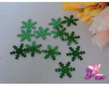 Пайетки "Снежинки" 25 мм, зеленные  (уп 30шт)