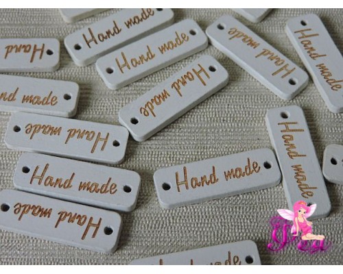 Бирка из фанеры "Hand made" 30*10 мм, прямоугольный, белый (1 шт)