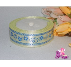 Атласная лента 25 мм с рис. "Цветочный узор", цв. кремовый