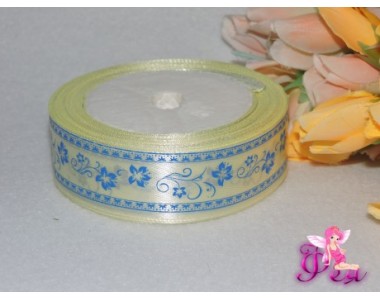 Атласная лента 25 мм с рис. "Цветочный узор", цв. кремовый