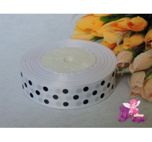 Репсовая лента 25 мм с рисунком "Крупный черный горох", белого цвета  - 1м