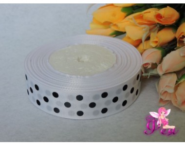 Репсовая лента 25 мм белого цвета с рисунком "Крупный черный горох" D 390/70 25 мм