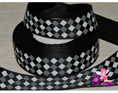 Лента репсовая 25 мм с рисунком "Ромбы", цв. серый