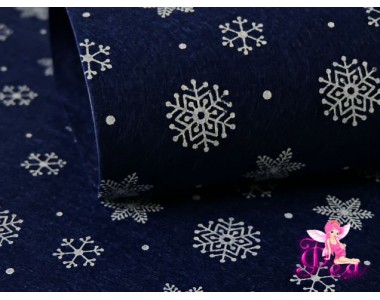 Фетр жесткий  "Снежинки" 1 мм, синий (1 лист) формата А4
