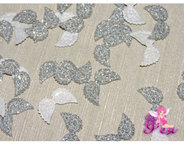 Патч с блестками 2 *1 см "Крылья маленькие", серебро (1 шт)