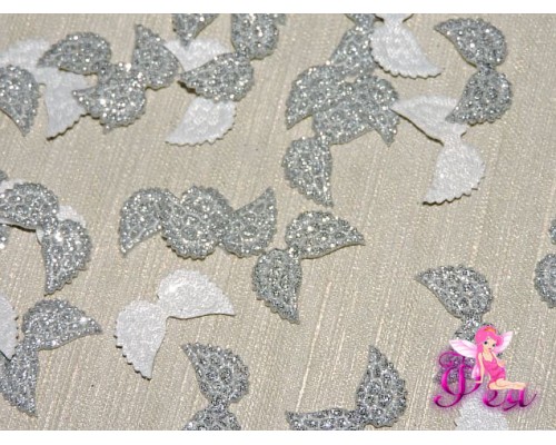 Патч с блестками 2 *1 см "Крылья маленькие", серебро (1 шт)