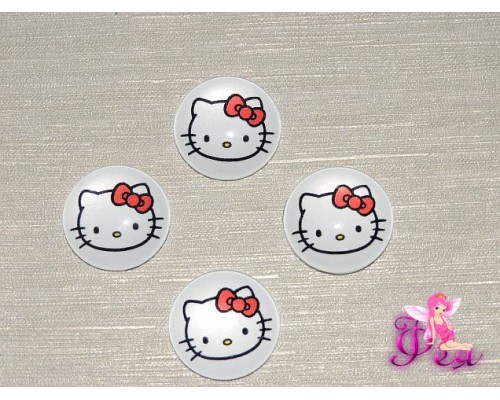 Кабошон стеклянный с рисунком 25 мм "Китти" - 1шт