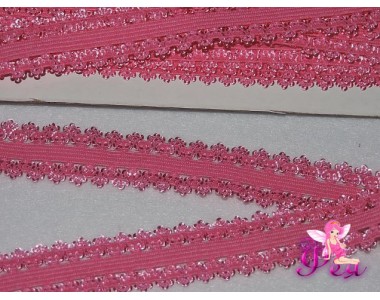 Тесьма-резинка с кружевом 2см, розовый - 1м.