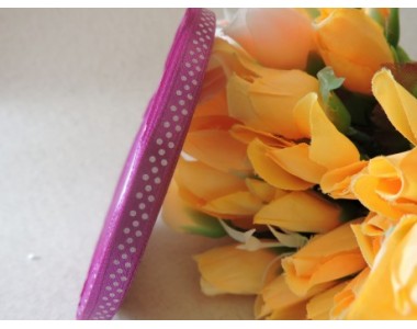 Атласная с рис. горох 6мм *45м, ярко-фиолетового цвета с рисунком "Мелкий белый горох"