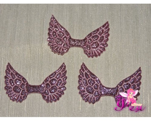 Патч с блестками 4,5 см*3 см "Крылья", розовый - 1шт.