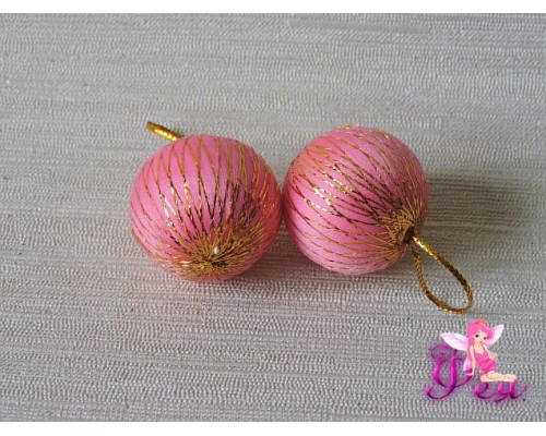 Шарик новогодний 2,7 см, розовый с люрексом