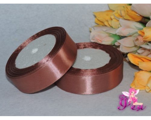 Однотонная атласная лента 25мм цвета какао