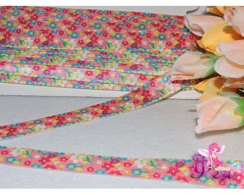 Тесьма эластичная 15мм «Цветы» , розовый