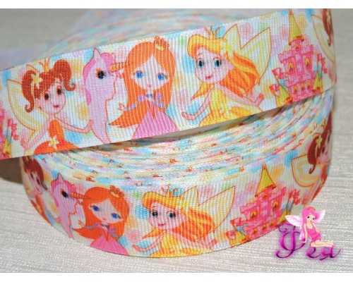 Репсовая лента 25 мм с рисунком  "Феечки" (1 м)
