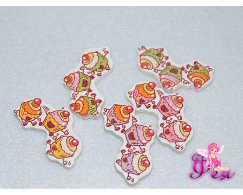 Деревянные фигурки для декора" Веселые кексики", 3-6 см (Скрапбукинга)