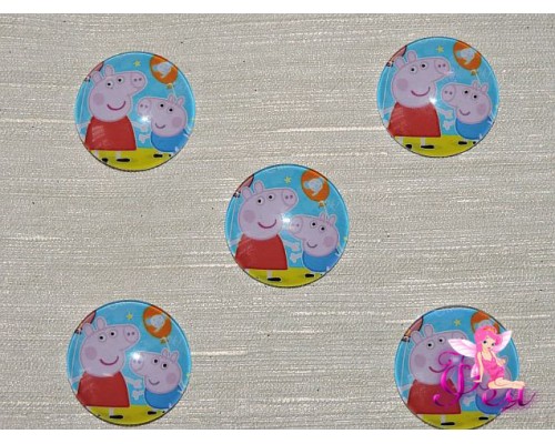 Кабошон стеклянный с рисунком 25 мм "Свинка Пеппа" - 1шт