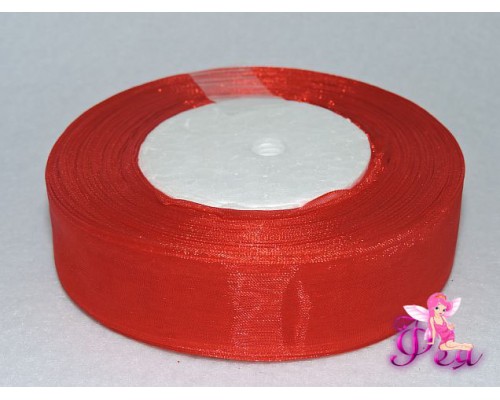 Лента органза 25 мм, цв. красный -1 м