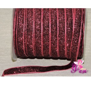 Бархатная лента 1см  с люрексом, цв. бордовый